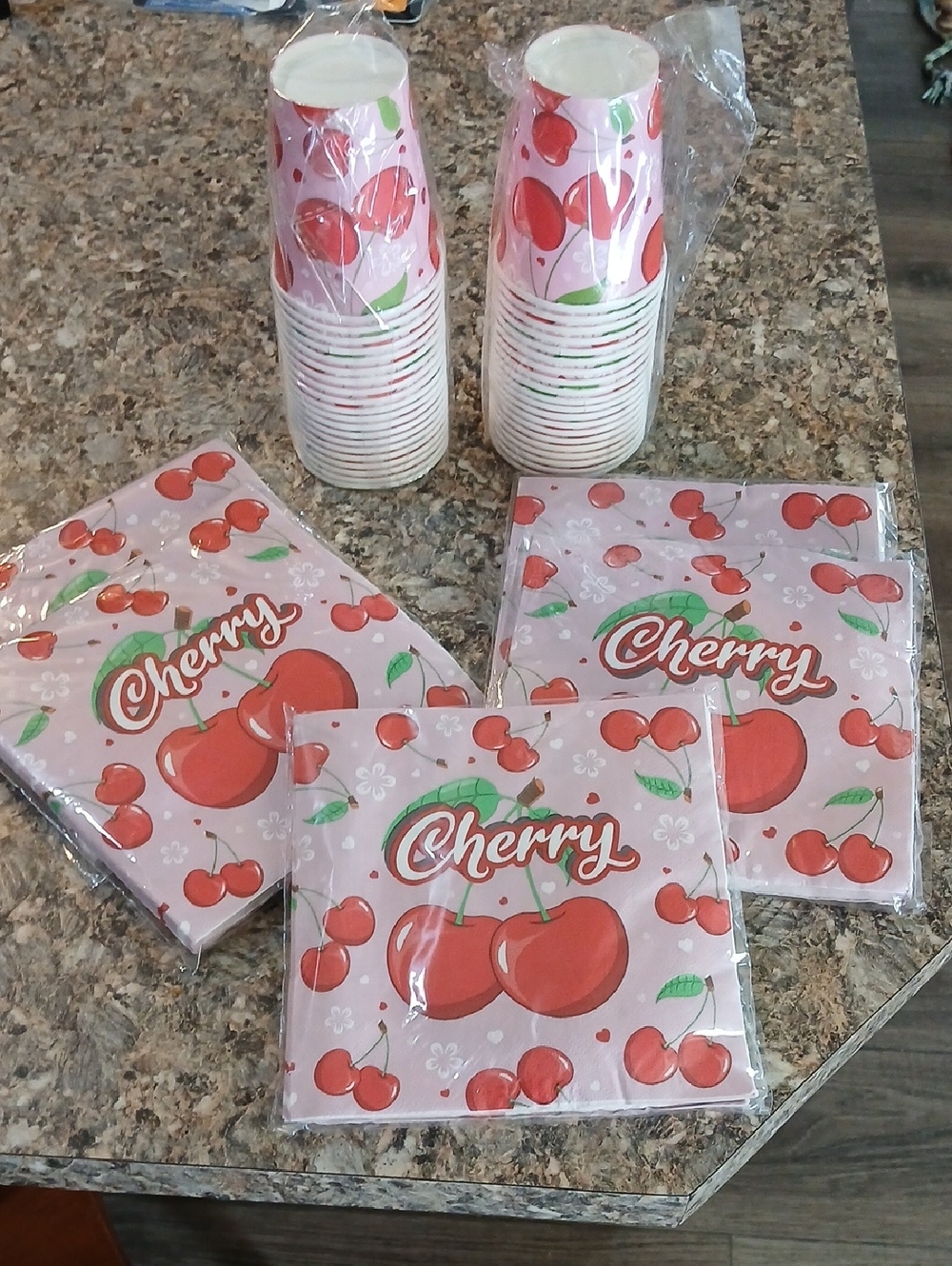Cherry Print Party Cups & Napkins - Pink